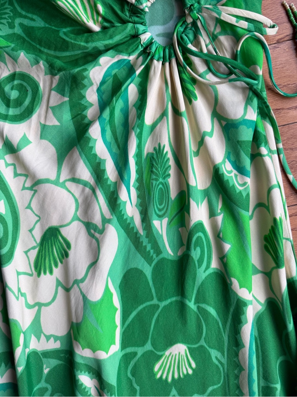 FARM Rio Green & Cream Floral Tie-Detail Midi Dress - Picture 3 of 6